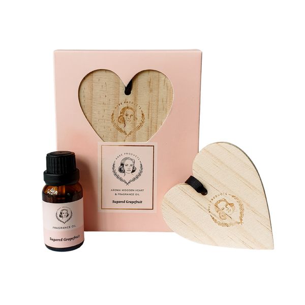 Anke Products - Sugared Grapefruit Wooden Heart &amp; Essential Oil