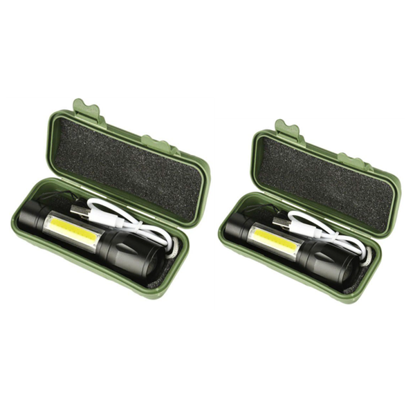 Aluminium Alloy USB Rechargable Mini Torch with Zoom Function - 2 set