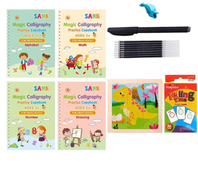 Magic Copybooks for Kids with 8 Pens &amp; 1pc Wooden Puzzle &amp;36pcs Flash Cards