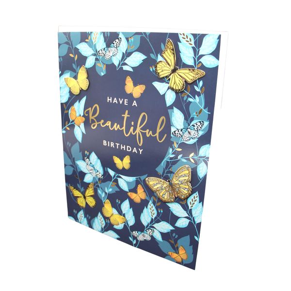 Gigantic Greeting Card - Have a Beautiful Birthday - Blue Butterflies