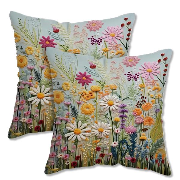 Decorative Pillow Covers - Colorful Wildflower Print - Set of 2