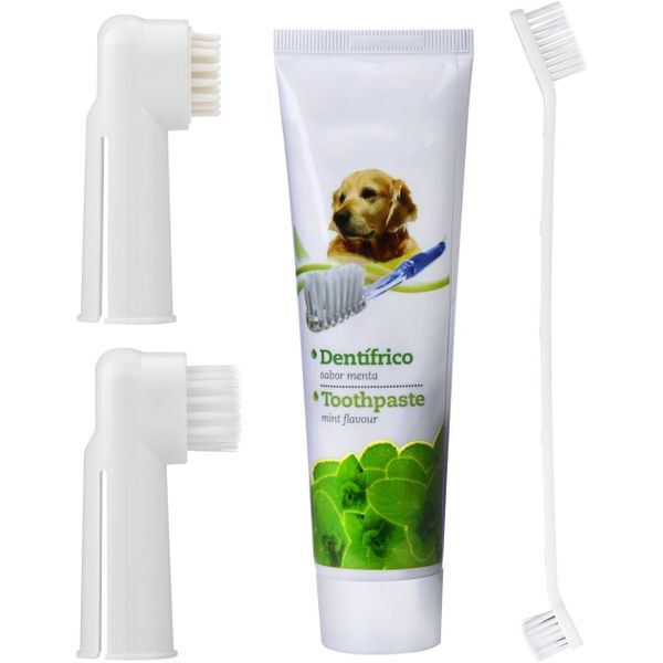 4PCS Dog Dental Oral Care Set Gel Toothpaste &amp; Finger Brush Kit for Pet
