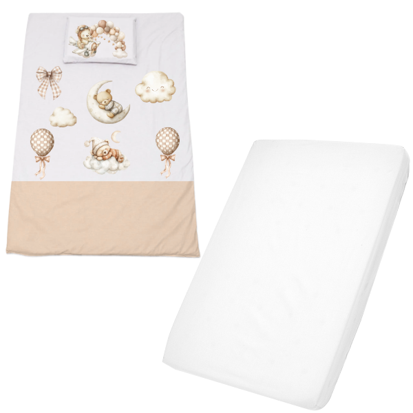 Cot Duvet Cover &amp; Waterproof Fitted Sheet 940x660mm - Teddy Land
