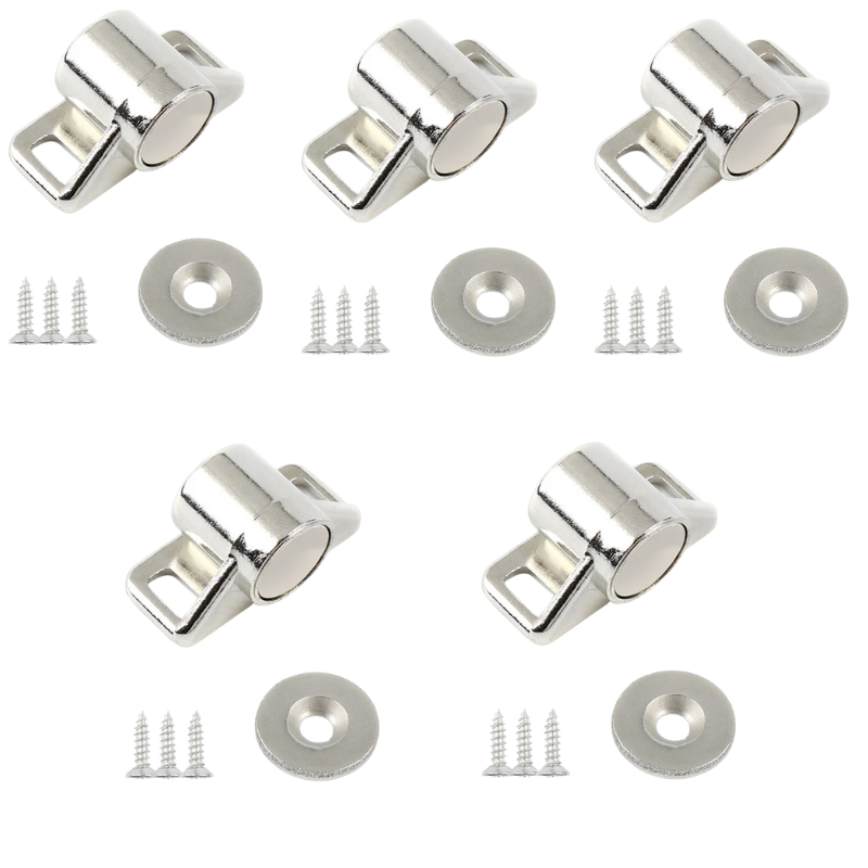 Magnetic Cabinet Door Catch, Zinc Alloy Latch for Furniture - White -5Pack