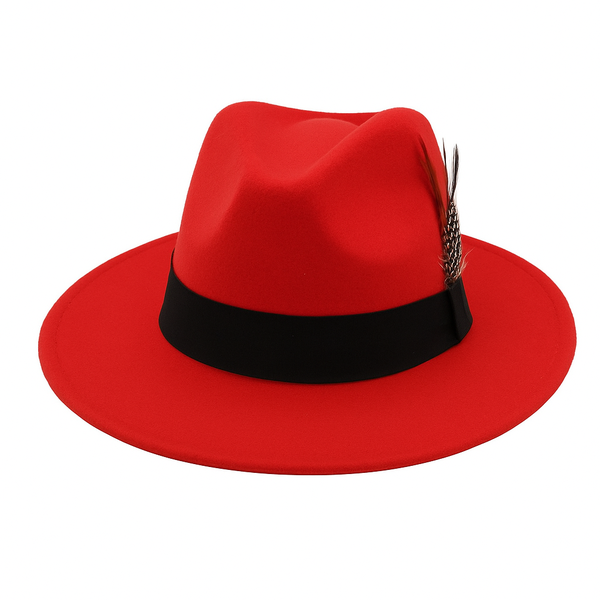 Wide Brim Red Fedora Panama Hat-58cm