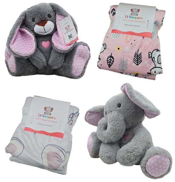 Lil Snuggers Microwavable Stuffed Animal &amp; Blanket Set - 2 Pack Combo