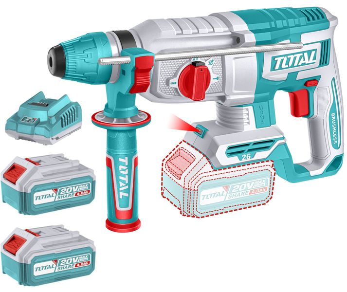 Total Tools 20V Lithium-ion Rotary Hammer with x2 Battery and Charger