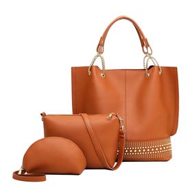 3 Pieces/Set Women's PU Leather Messenger Shoulder HandBag - Brown ...