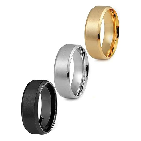 3 Pieces - Stainless Steel Rings for Men 8MM Width Size: 10