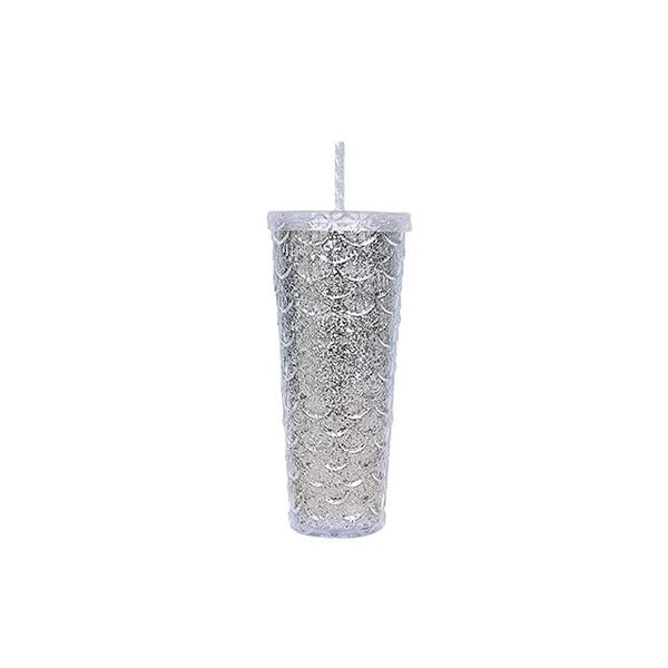 Reusable Double Walled Plastic Cold Drink Cup With Lid And Straw