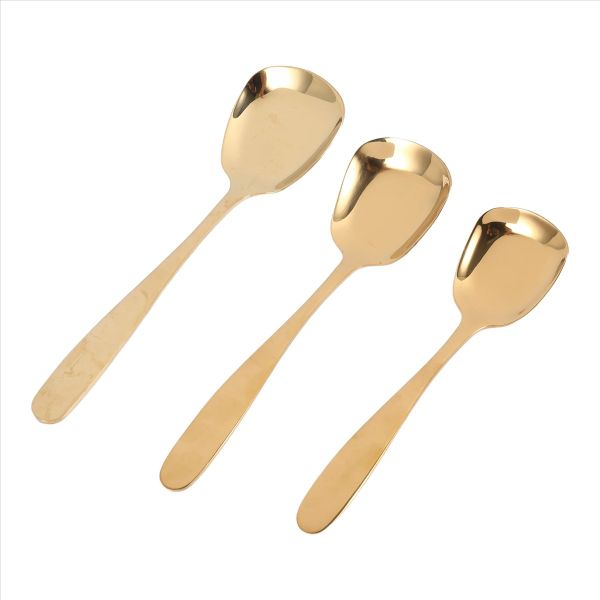 3 Pcs/Set Stainless Steel Flat Spoons Chinese Spoon Sets -Gold