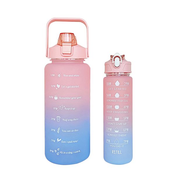 All In- One 2L&amp; 900ML Gradient color Motivational scale Water Bottle