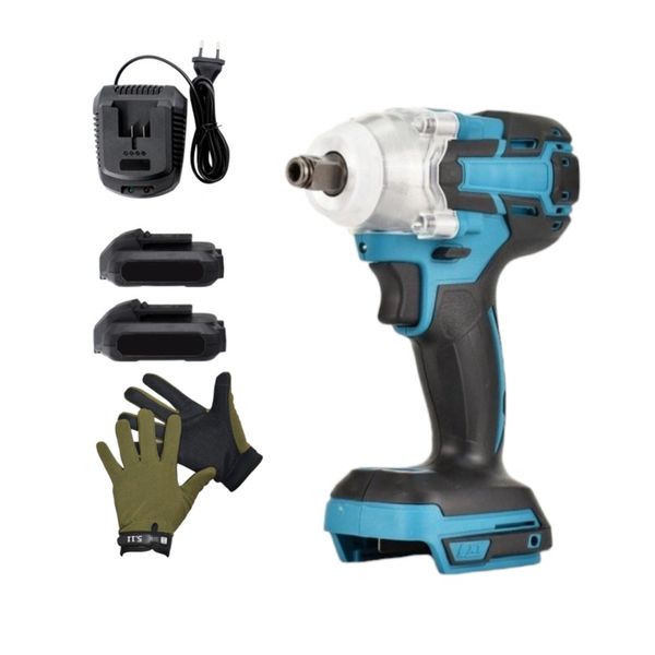 Cordless Rechargeable Impact Wrench With Battery Pack, Charger &amp; Gloves