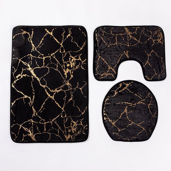 Marble Print Toilet Cover And Bathroom Mat Set 3 Piece