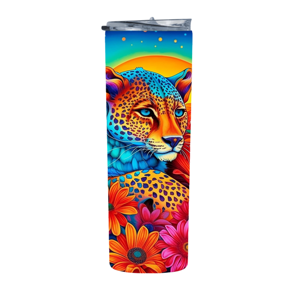 Floral Neon Leopard 20 Oz Straight Skinny Tumbler 004