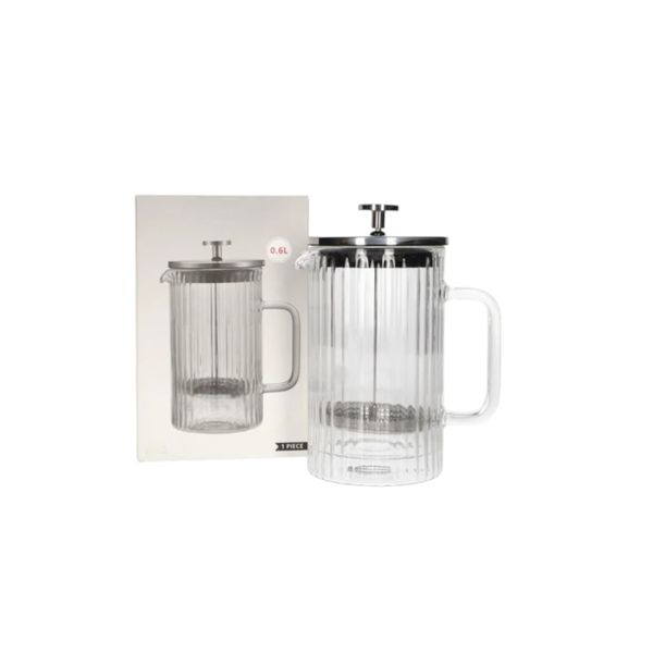 600ml Ribbed Glass French Press Coffee &amp; Tea Maker