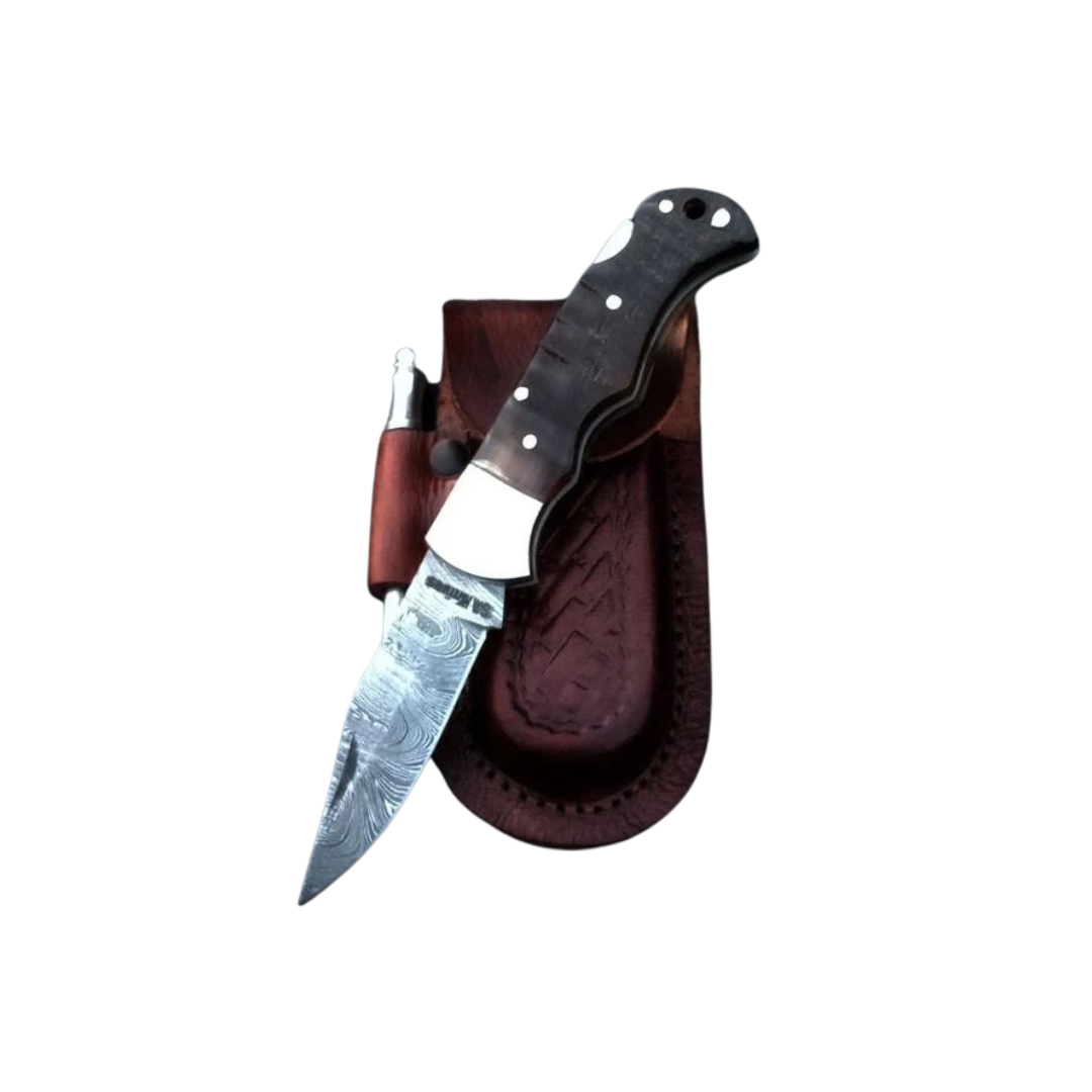 SA Knives Handmade Damascus Steel Folding Knife With Handle From Ram's