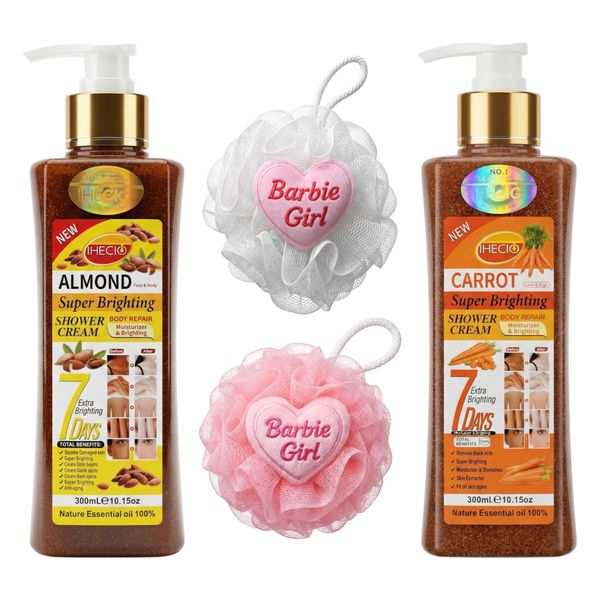 4 Pack-IHECIO Almond Carrot Shower Cream Body Wash 300ml Brightening Face
