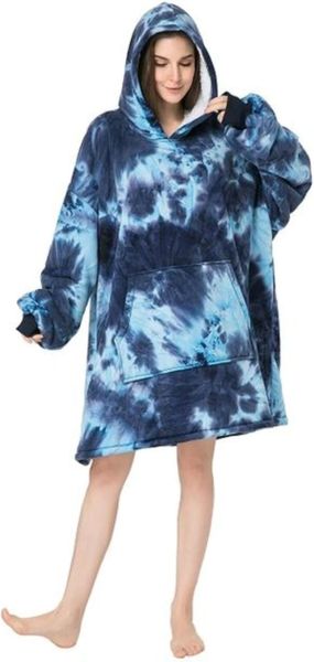 Tie Dye Oversized Blanket Hoodie - Blue