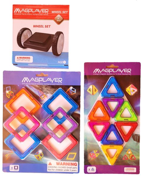 Magplayer Magnetic Shapes Add-on pack with Wheels, Squares &amp; Triangles