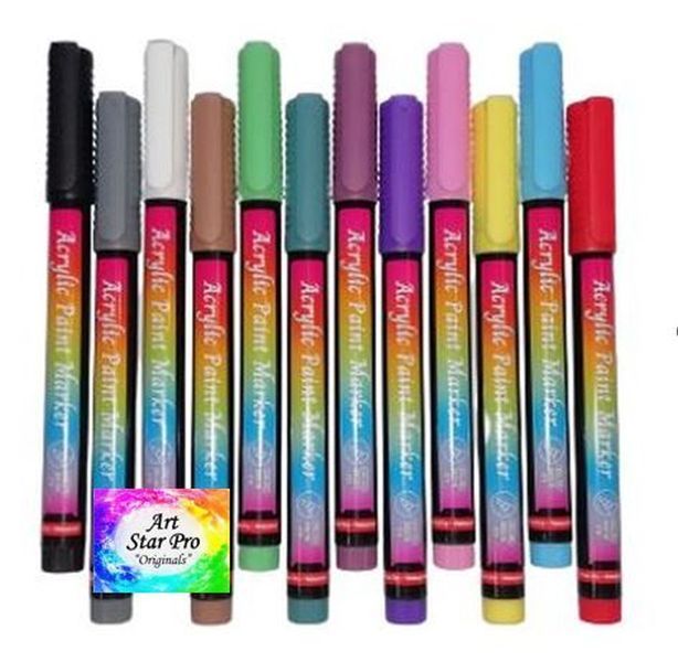 Art Star Pro Brush Tip Acrylic Paint Pens 12 Set Unique Colour Markers Art
