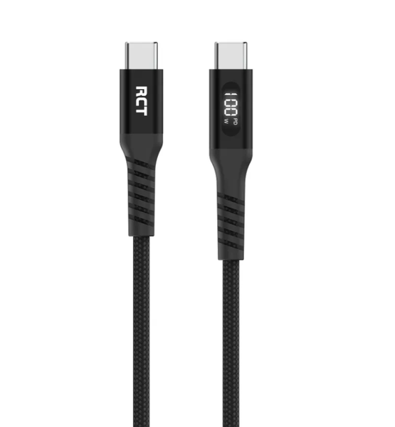 RCT USBC-USBC 2M Sync &amp; Charge Cable (Black with LED Display)