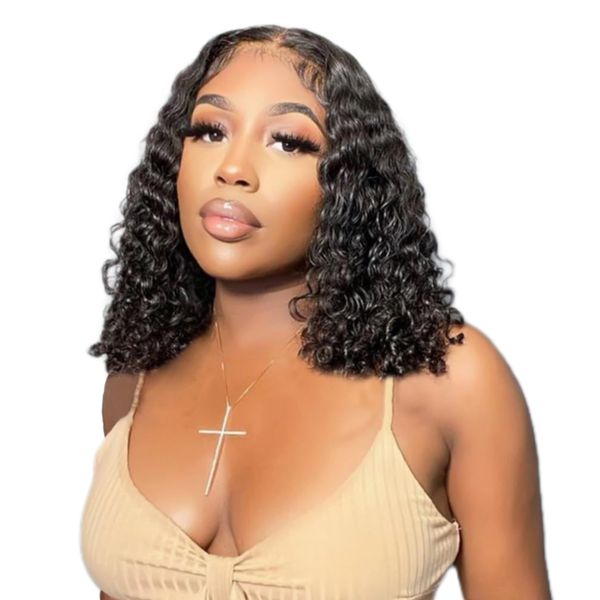 Brazilian/Peruvian Virgin Hair Curly Wig 14inch BOB 4x4 Lace Closure 3Parts