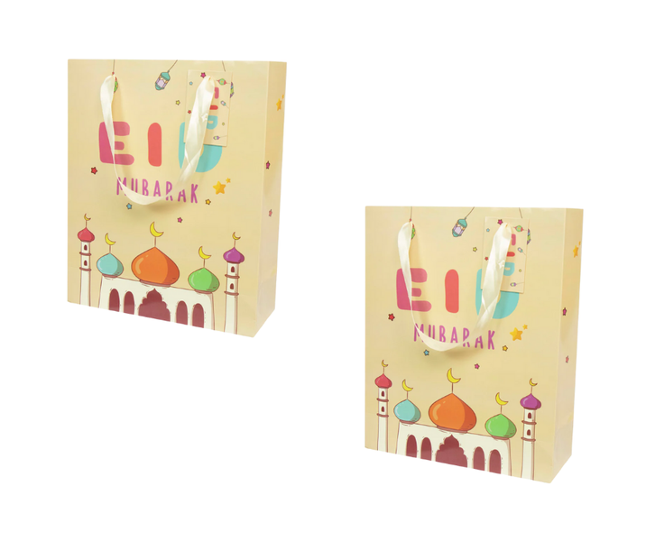 2pk Kiddies Eid Mubarak Gift Bags Colourful Design with Handle &amp; Tag