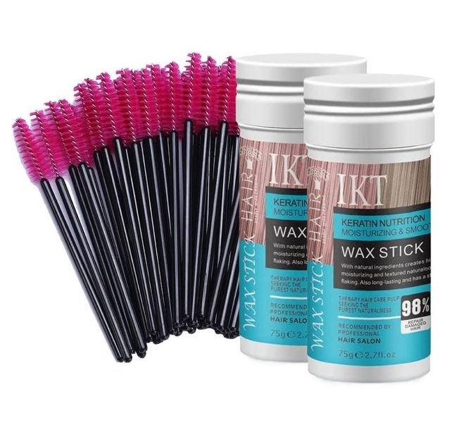 2 x Keratin Hair Wax Stick &amp; 50 x Spoolie Applicators