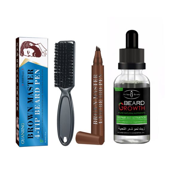 4-Tip Beard Filler Pen With Beard Brush &amp; Beard Growth Oil