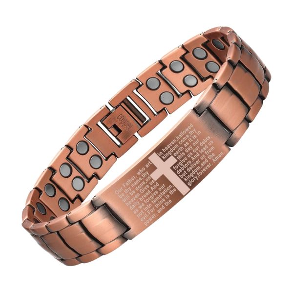 Pure Copper Magnetic Cross Bracelet For Men, Adjustable With Sizing Tool