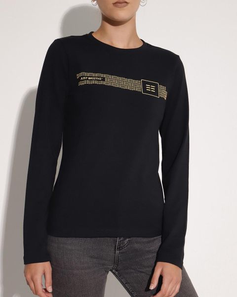 Breeth Women's Comfortable Cotton Long Sleeve Travel T-Shirt With Print - Black