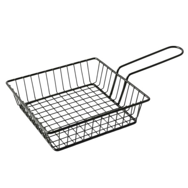 Versatile Stainless Steel Square French Fry Basket - Black