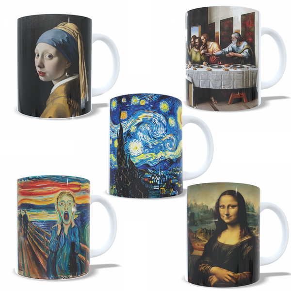 Paintings by famous artists White Ceramic 0.325 L 5 Pack Mugs