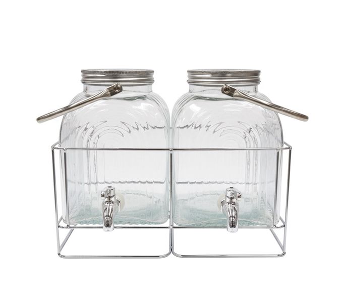 2X3L Glass Dispenser with Metal Lid and Stand