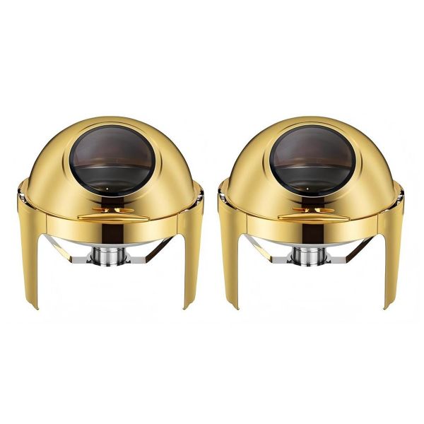 2 Pieces 6L Round Chafing Dish Buffet Stove,Gold Color