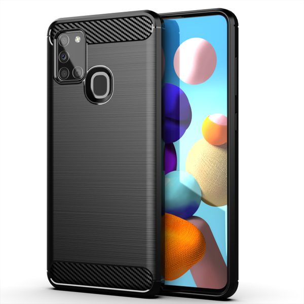 Shockproof Carbon Fiber Design Cover for Galaxy A21S - Black