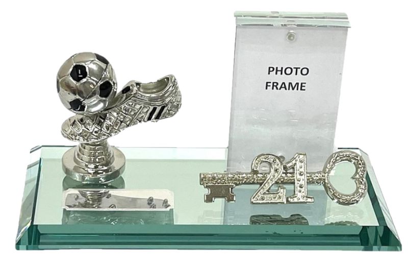 21st Key on Mirror base with Soccer Boot and Ball with Photo Frame