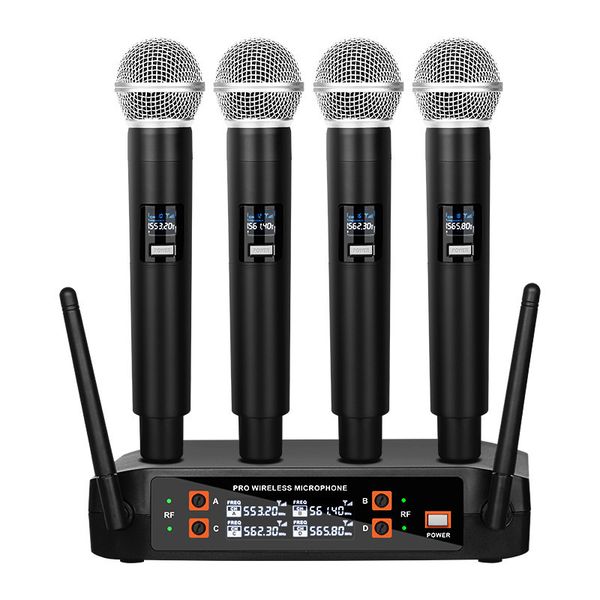 4-Channel Professional Wireless Microphone System - 4 Handheld Mics, 50m