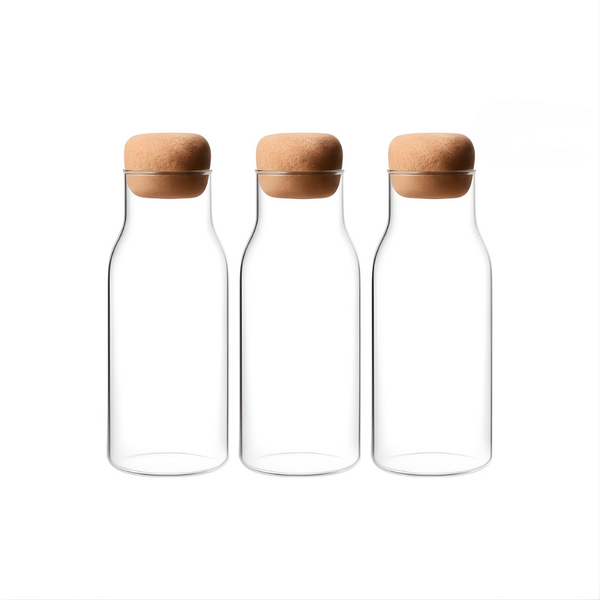 3 Pack - Multipurpose 800ml Glass Storage Jar With Cork - Transparent