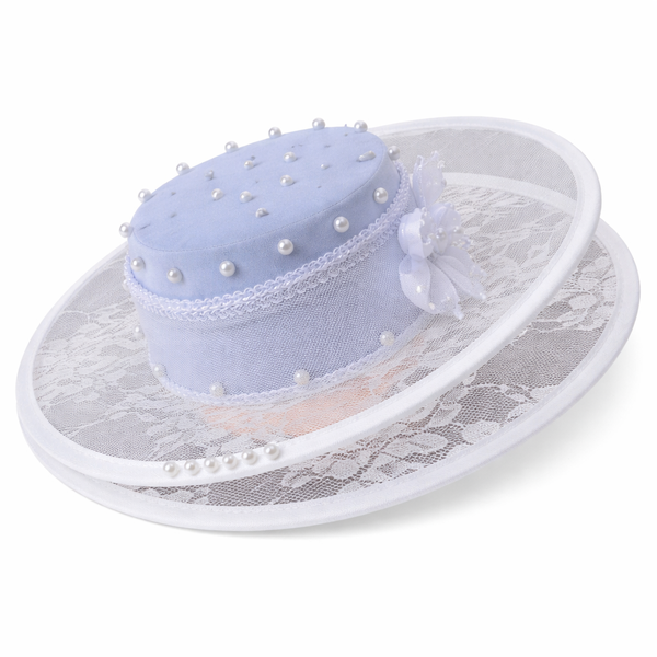 Elegant Lace Wide-Brim Hat with Pearl Accents - Vintage Statement Hat