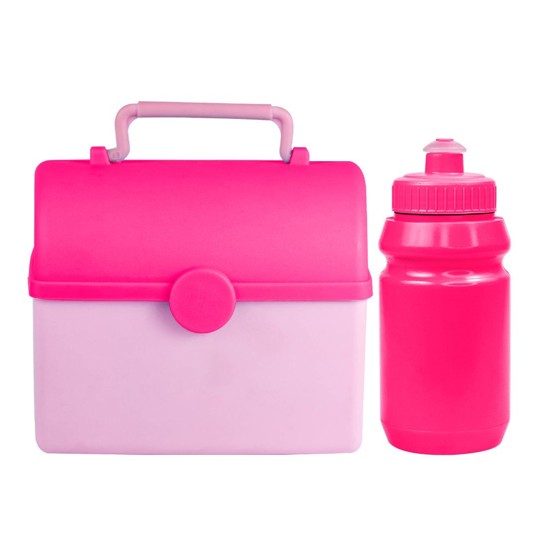 Lunch Box + 300ml Bottle - Plastic - Pink - Girl | Buy Online in South