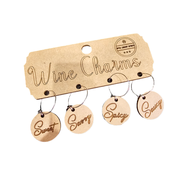 Sweet - Sassy - Spicy - Saucy Wine Glass Charms (Set of 4)