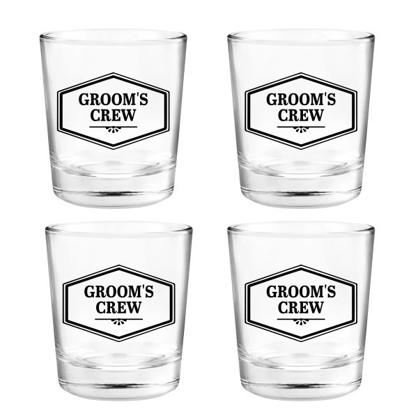 Groom's Crew Wedding Bachelor Party Whiskey Glasses - Set of 4