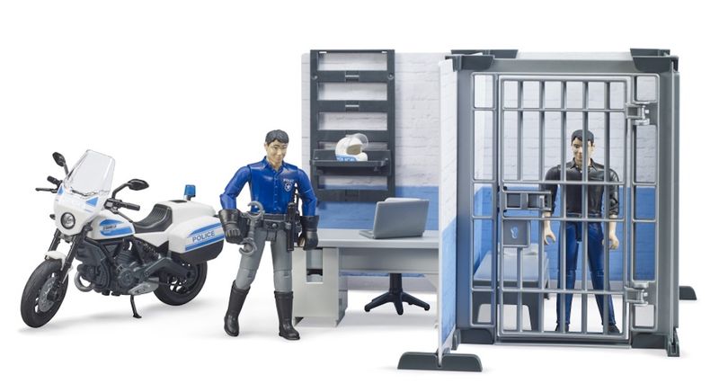Bruder Bworld Police Station with Police Motorcycle and Figures
