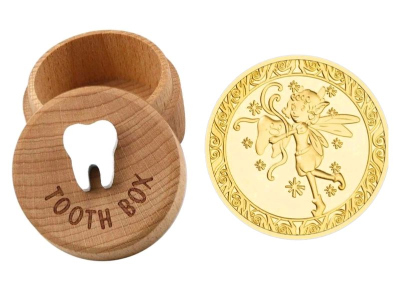 Tooth Fairy Starter Kit - Wooden Keepsake Box and Tooth Fairy Coin
