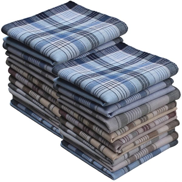 Men's Handkerchiefs, Classic Plaid Cotton Handkerchiefs 38x38 cm - 20 Pack