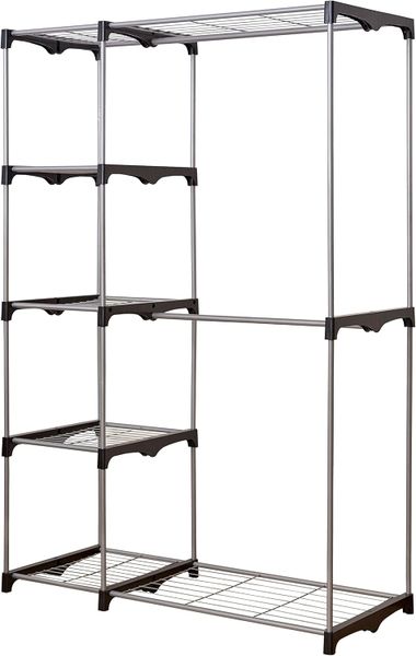 Portable Metal Clothes Rack with Shelves - Heavy Duty Garment Organizer
