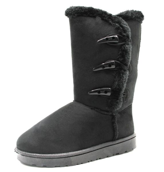 Ladies Flat Mid Calf 3 button Fur Lined Winter Boots