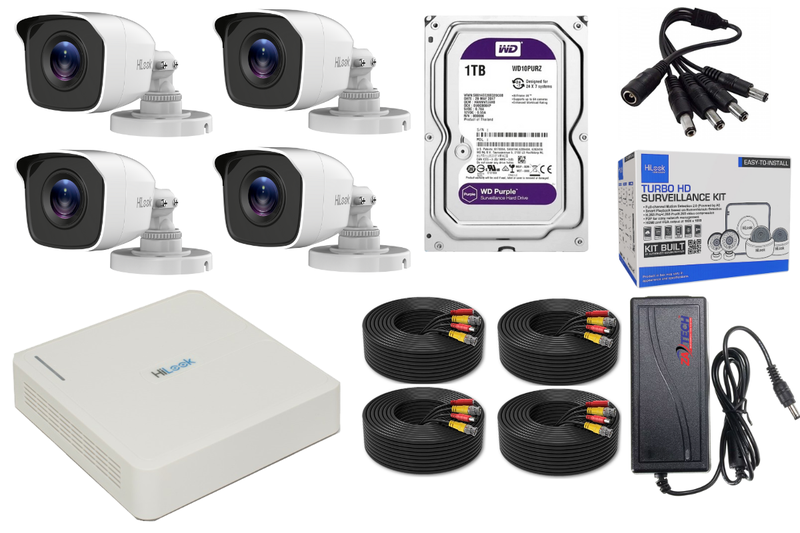 HiLook 4CH CCTV Kit with 2MP Cameras &amp; ZATECH 20m Ready Cables